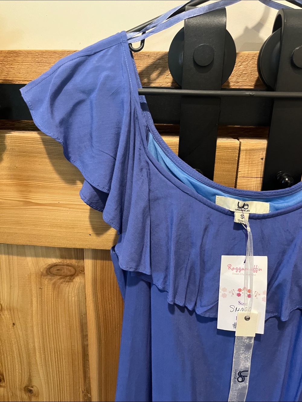 LA made Periwinkle Off-Shoulder High-Low Ruffle Dress - Picture 4 of 11